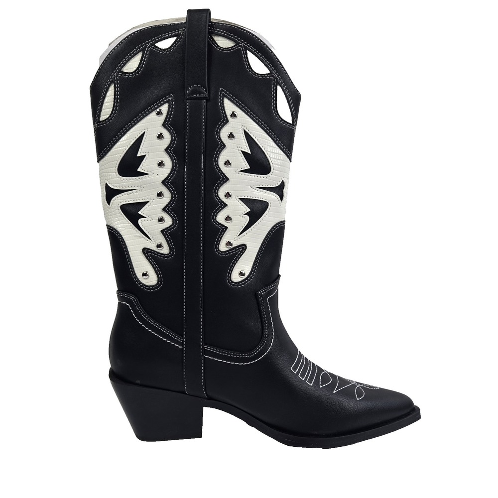 Madden Girl Womens 5M Saloonn Black White Boots Cowboy Festival Western New